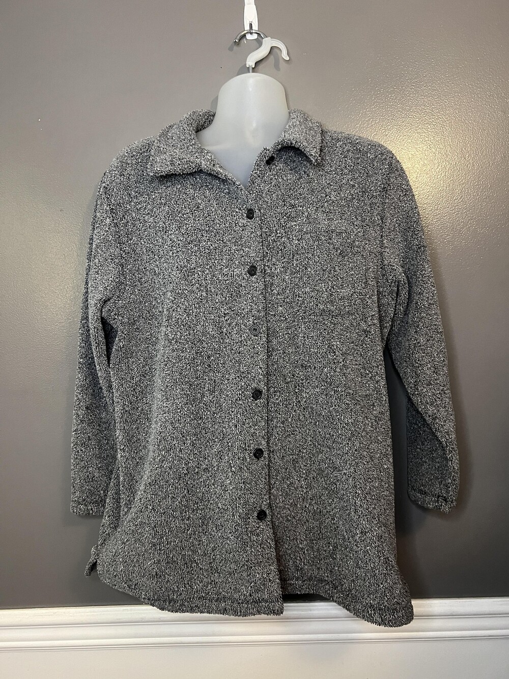 Talbots Jacket Womens Medium Gray Button Front Textured Fleece Shacket Made USA